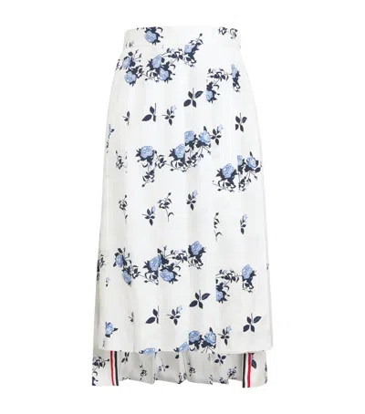 Thom Browne Silk Pleated Midi Skirt In White