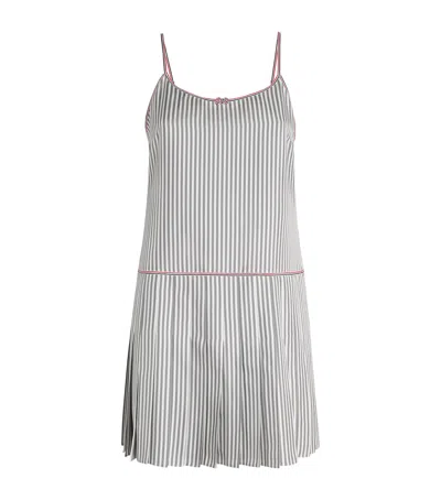 Thom Browne Silk Pleated Mini Dress In Grey