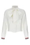 Thom Browne Silk Shirt With Bow Detail And Striped Cuffs