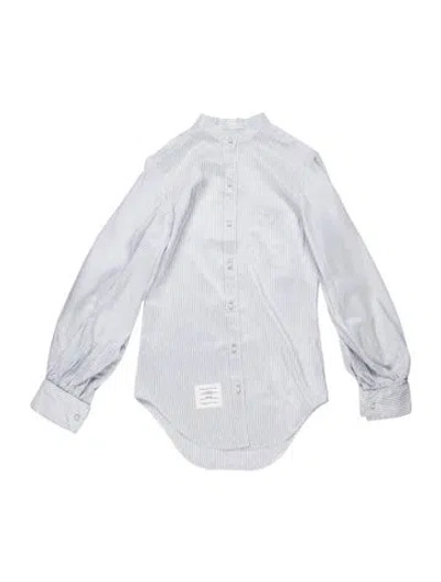 Pre-owned Thom Browne Silk Striped Blouse In Blue