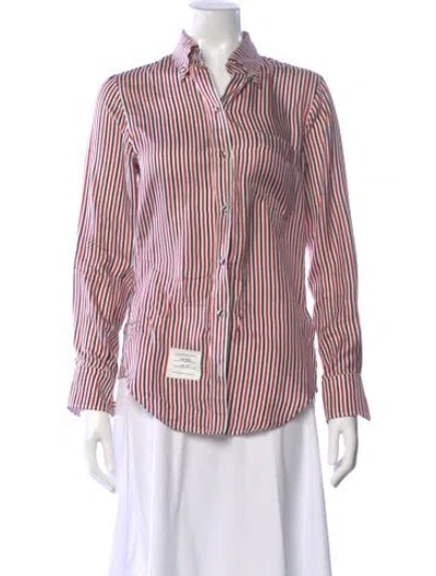 Pre-owned Thom Browne Silk Striped Button-up Top In White