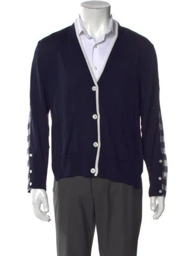 Pre-owned Thom Browne Silk Striped Cardigan In Blue