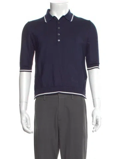 Pre-owned Thom Browne Silk Striped Polo Shirt In Blue