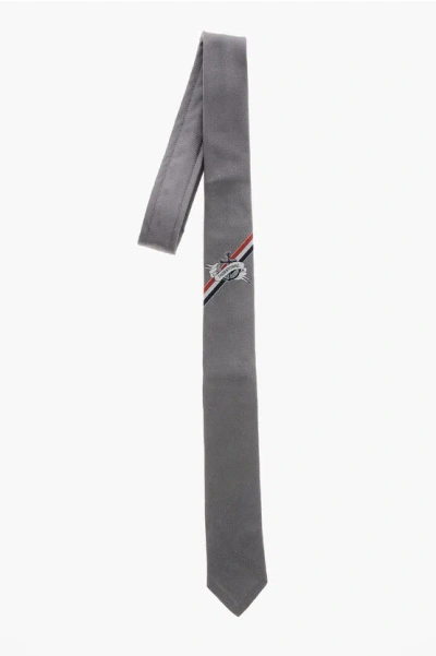 Thom Browne Silk Tie With Contrasting Details In Gray