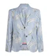 Thom Browne Feather Print Stripe Silk Blazer In Blue