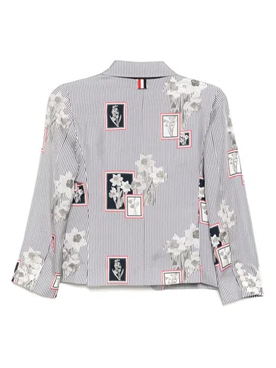 Thom Browne Silk Twill Framed Floral High Armhole Sportcoat Women In Gray