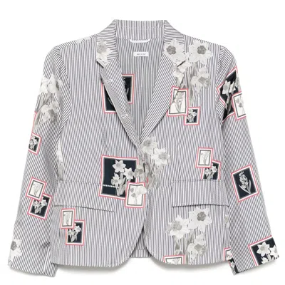 Thom Browne Silk Twill Framed Floral High Armhole Sportcoat Women In Gray