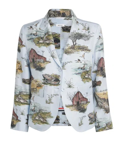 Thom Browne Silk Twill Printed Blazer In Blue