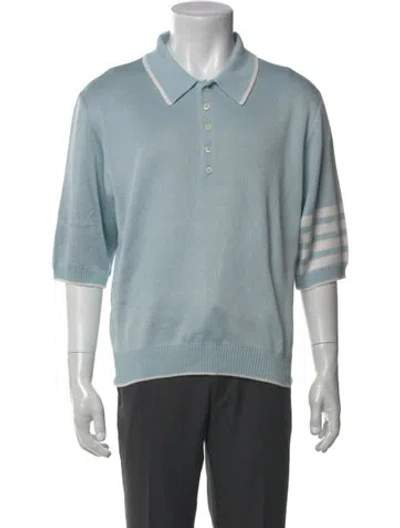 Pre-owned Thom Browne Silk V-neck Polo Shirt In Blue