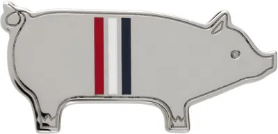 Thom Browne Silver Pig Tie Bar In Metallic