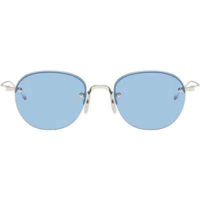 Thom Browne Silver Semi-rimless Oval Titanium Sunglasses In Pink