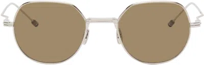 Thom Browne Silver Titanium Round Sunglasses In Brown
