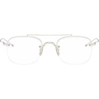 Thom Browne Silver Titanium Semi-rimless Pilot Glasses In Gray