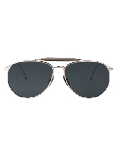 Thom Browne Silver Titanium Sunglasses In Blue
