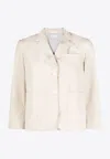 Thom Browne Rounded-collar Single-breasted Blazer In Beige