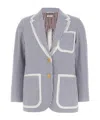 Thom Browne Striped Seersucker Blazer Featuring Patch Pockets In Blue