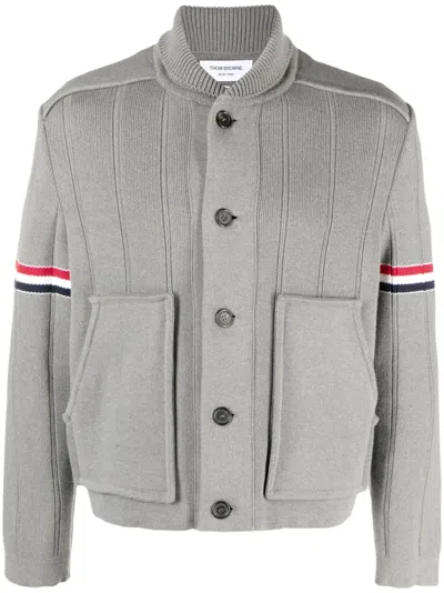 Thom Browne Fine-ribbed Shirt Jacket In Grey