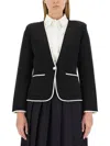 Thom Browne Single-breasted Collarless Jacket In Blue