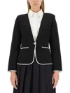 Thom Browne Single-breasted Collarless Jacket In Blue