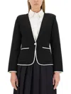 Thom Browne Single-breasted Collarless Jacket In Blue