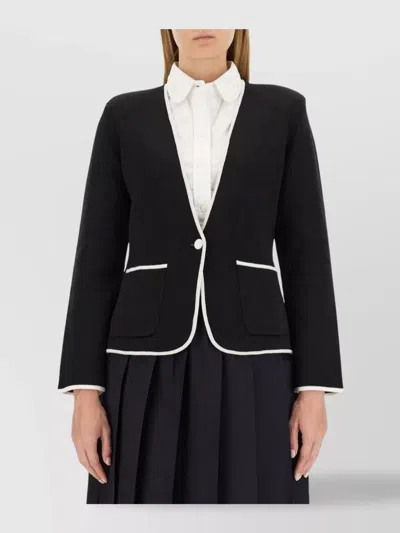 Thom Browne Single-breasted Collarless Jacket Contrast Trim In Black