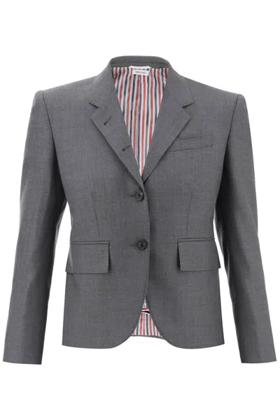 THOM BROWNE GRAY SINGLE-BREASTED CROPPED JACKET IN 120'S WOOL FOR WOMEN