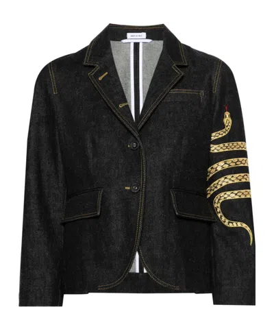 THOM BROWNE SNAKE-MOTIF DENIM BLAZER