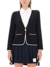 Thom Browne Single-breasted Collarless Jacket In Blue
