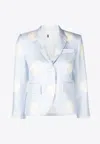 Thom Browne Light Blue Polka-dot Print Silk Blazer In Blue