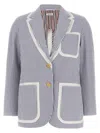 Thom Browne Striped Seersucker Blazer Featuring Patch Pockets