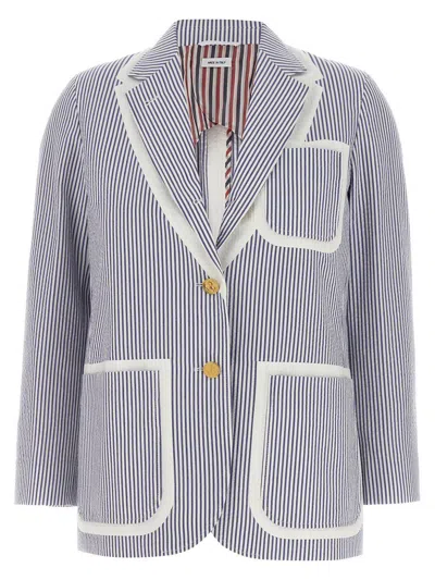THOM BROWNE THOM BROWNE SINGLE-BREASTED SEERSUCKER BLAZER