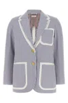 Thom Browne Striped Seersucker Blazer Featuring Patch Pockets