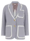 Thom Browne Striped Seersucker Blazer Featuring Patch Pockets In Multicolor