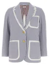 Thom Browne Striped Seersucker Blazer Featuring Patch Pockets In Multicolor
