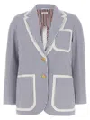 Thom Browne Striped Seersucker Blazer Featuring Patch Pockets