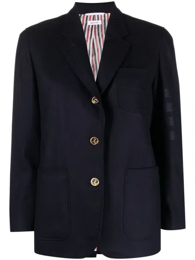 Thom Browne Single-breasted Stripe-sleeve Blazer In Blue