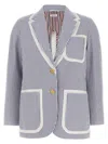 Thom Browne Striped Seersucker Blazer Featuring Patch Pockets In Blue