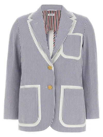 THOM BROWNE THOM BROWNE SINGLE-BREASTED STRIPED COTTON SEERSUCKER BLAZER