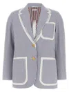 Thom Browne Striped Seersucker Blazer Featuring Patch Pockets In Multi