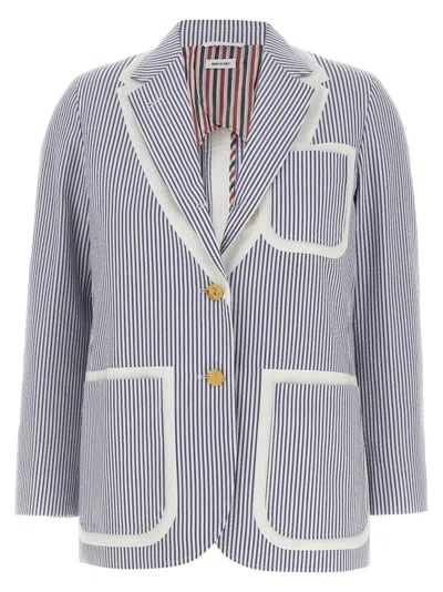 THOM BROWNE SINGLE-BREASTED STRIPED COTTON SEERSUCKER BLAZER