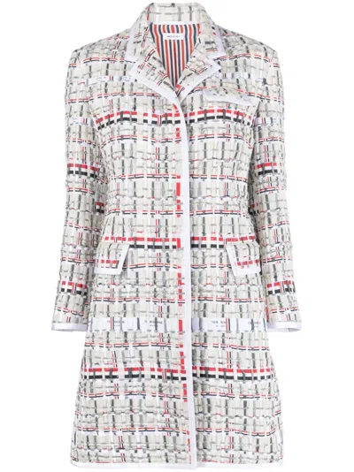 Thom Browne Single-breasted Tweed Coat In Neutrals
