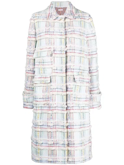 Thom Browne Textured Tweed Single-breasted Coat In White