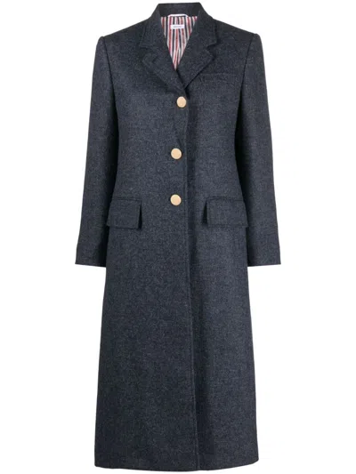 Thom Browne Fit 4- Wide Lapel Overcoat In Solid Shetland In Blue