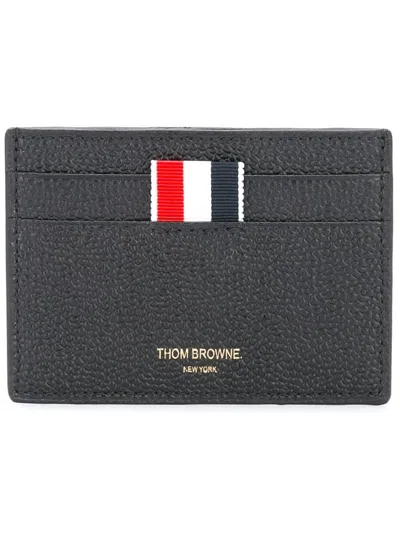 Thom Browne Single Card Holder In Pebble Grain Leather Accessories In Black