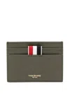 THOM BROWNE THOM BROWNE SINGLE CARD HOLDER IN PEBBLE GRAIN LEATHER ACCESSORIES