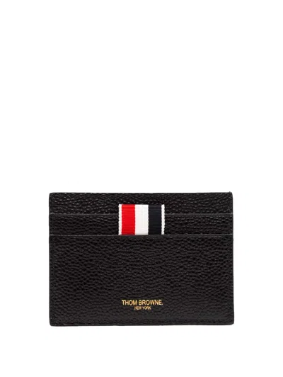 Thom Browne Single Card Holder In Pebble Grain Leather In Black
