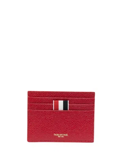 Thom Browne Single Pebbled Leather Card Holder In Red
