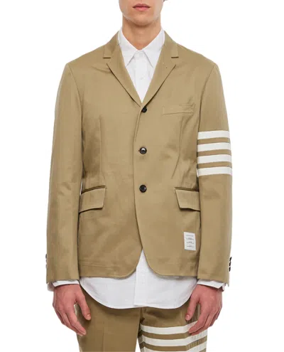 Thom Browne Single-breasted Cotton Twill Sport Jacket With Iconic Sleeve Stripes In Gray