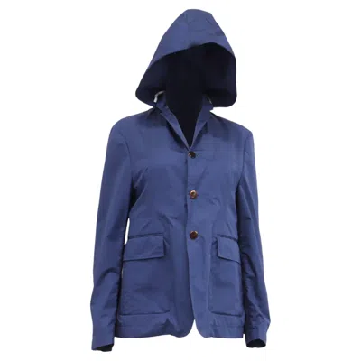 Pre-owned Thom Browne Single-breasted Hooded Blazer In Navy Blue Cotton