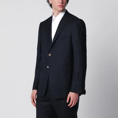 Thom Browne Single-breasted Navy Blue Wool Jacket In Animal Print